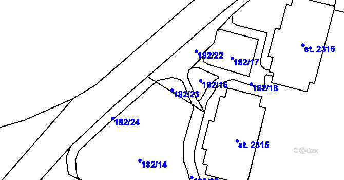 Parcela st. 182/23 v KÚ Úšovice, Katastrální mapa