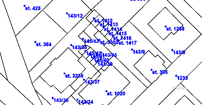 Parcela st. 143/45 v KÚ Úšovice, Katastrální mapa