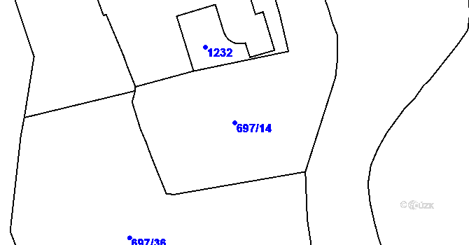 Parcela st. 697/14 v KÚ Úšovice, Katastrální mapa