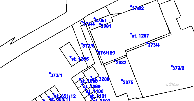 Parcela st. 375/159 v KÚ Úšovice, Katastrální mapa