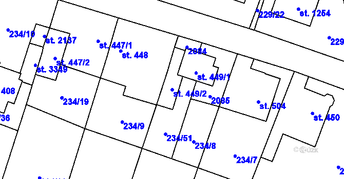 Parcela st. 449/2 v KÚ Úšovice, Katastrální mapa