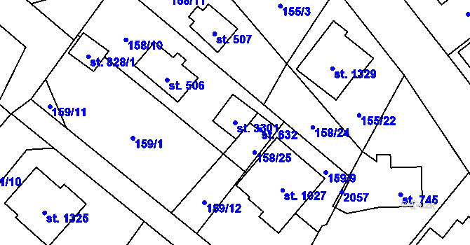 Parcela st. 3301 v KÚ Úšovice, Katastrální mapa