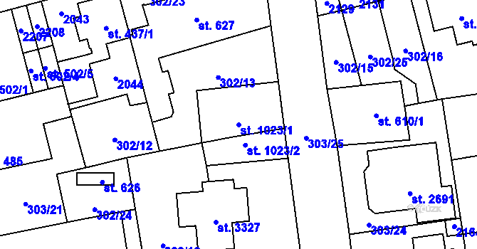 Parcela st. 1023/1 v KÚ Úšovice, Katastrální mapa