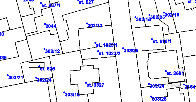 Parcela st. 1023/2 v KÚ Úšovice, Katastrální mapa