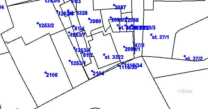 Parcela st. 3322 v KÚ Úšovice, Katastrální mapa