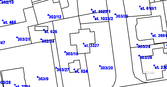 Parcela st. 3327 v KÚ Úšovice, Katastrální mapa