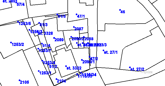 Parcela st. 3323/2 v KÚ Úšovice, Katastrální mapa