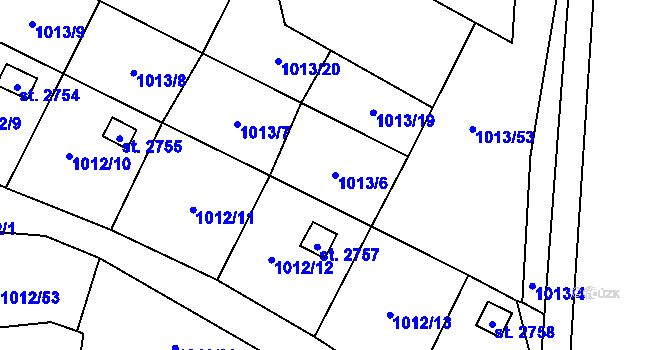 Parcela st. 1013/6 v KÚ Úšovice, Katastrální mapa
