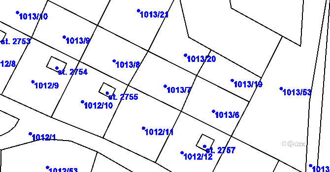 Parcela st. 1013/7 v KÚ Úšovice, Katastrální mapa