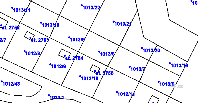 Parcela st. 1013/8 v KÚ Úšovice, Katastrální mapa