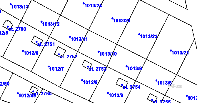 Parcela st. 1013/10 v KÚ Úšovice, Katastrální mapa