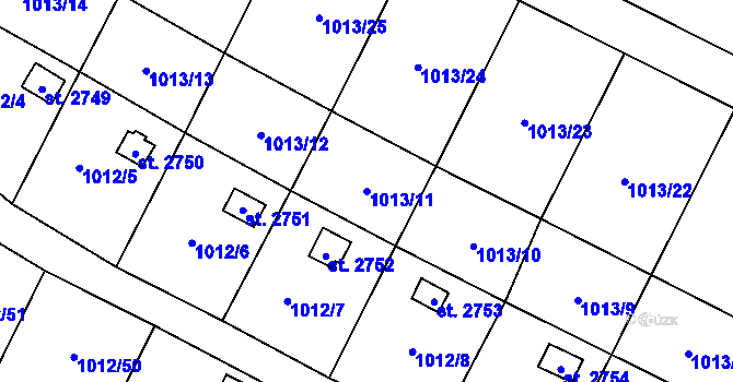 Parcela st. 1013/11 v KÚ Úšovice, Katastrální mapa