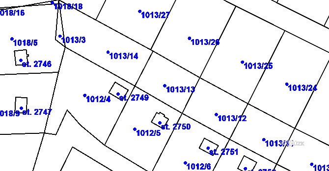 Parcela st. 1013/13 v KÚ Úšovice, Katastrální mapa
