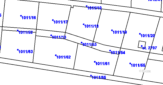 Parcela st. 1011/53 v KÚ Úšovice, Katastrální mapa
