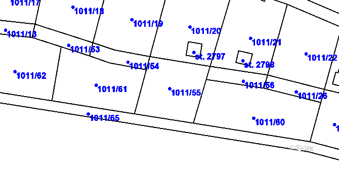 Parcela st. 1011/55 v KÚ Úšovice, Katastrální mapa
