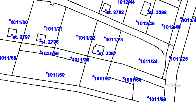 Parcela st. 3397 v KÚ Úšovice, Katastrální mapa