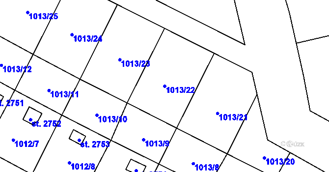 Parcela st. 1013/22 v KÚ Úšovice, Katastrální mapa