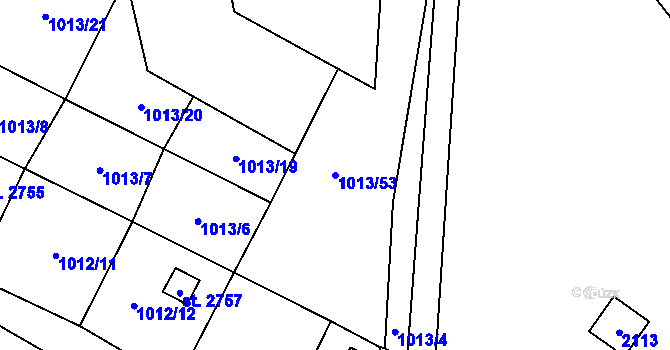 Parcela st. 1013/53 v KÚ Úšovice, Katastrální mapa