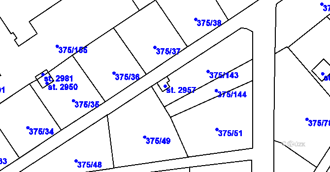 Parcela st. 2957 v KÚ Úšovice, Katastrální mapa