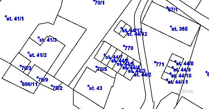 Parcela st. 44/7 v KÚ Mariánské Radčice, Katastrální mapa