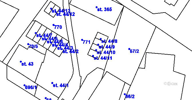 Parcela st. 44/10 v KÚ Mariánské Radčice, Katastrální mapa