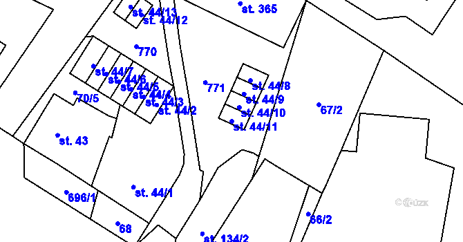 Parcela st. 44/11 v KÚ Mariánské Radčice, Katastrální mapa
