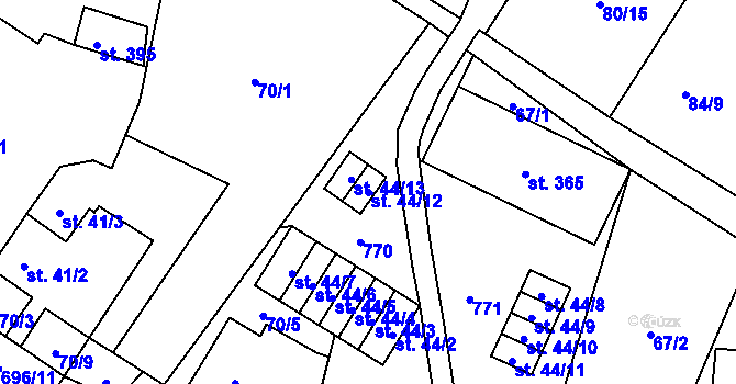 Parcela st. 44/12 v KÚ Mariánské Radčice, Katastrální mapa