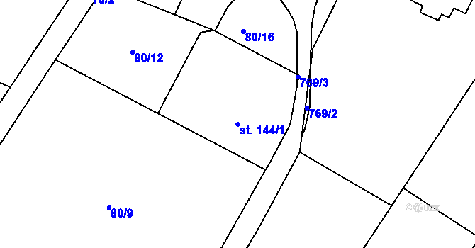 Parcela st. 144/1 v KÚ Mariánské Radčice, Katastrální mapa
