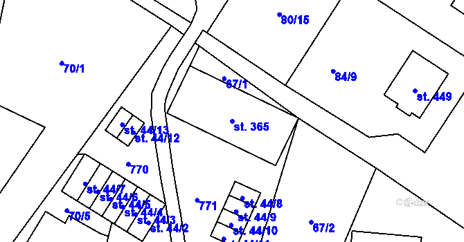 Parcela st. 365 v KÚ Mariánské Radčice, Katastrální mapa