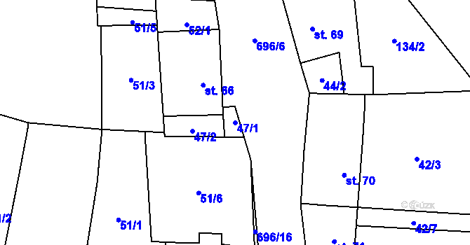 Parcela st. 47/1 v KÚ Mariánské Radčice, Katastrální mapa
