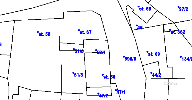 Parcela st. 52/1 v KÚ Mariánské Radčice, Katastrální mapa