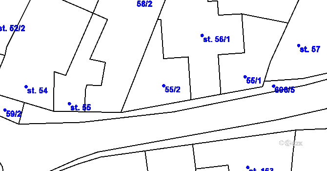 Parcela st. 55/2 v KÚ Mariánské Radčice, Katastrální mapa