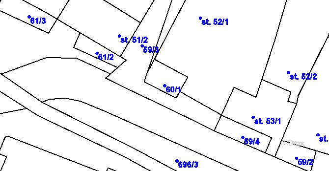 Parcela st. 60/1 v KÚ Mariánské Radčice, Katastrální mapa