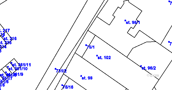 Parcela st. 75/1 v KÚ Mariánské Radčice, Katastrální mapa