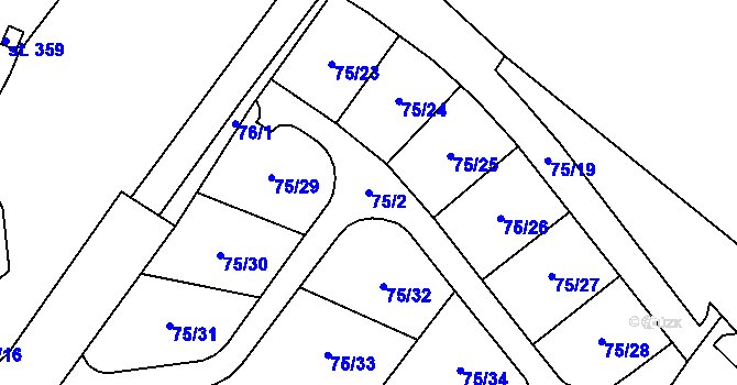 Parcela st. 75/2 v KÚ Mariánské Radčice, Katastrální mapa