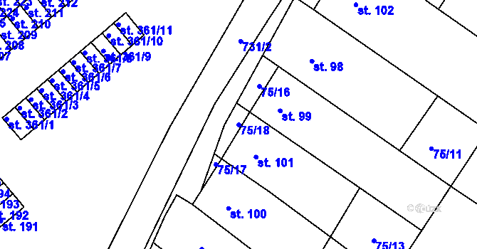 Parcela st. 75/18 v KÚ Mariánské Radčice, Katastrální mapa