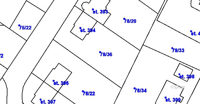 Parcela st. 78/36 v KÚ Mariánské Radčice, Katastrální mapa