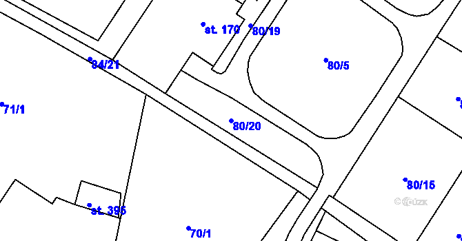 Parcela st. 80/20 v KÚ Mariánské Radčice, Katastrální mapa