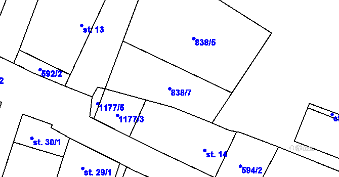 Parcela st. 838/7 v KÚ Marketa, Katastrální mapa