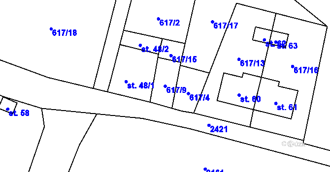 Parcela st. 617/9 v KÚ Marketa, Katastrální mapa