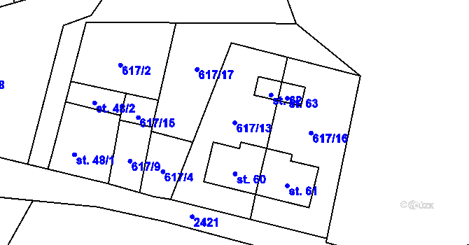 Parcela st. 617/13 v KÚ Marketa, Katastrální mapa
