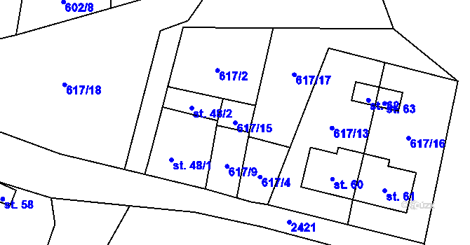 Parcela st. 617/15 v KÚ Marketa, Katastrální mapa
