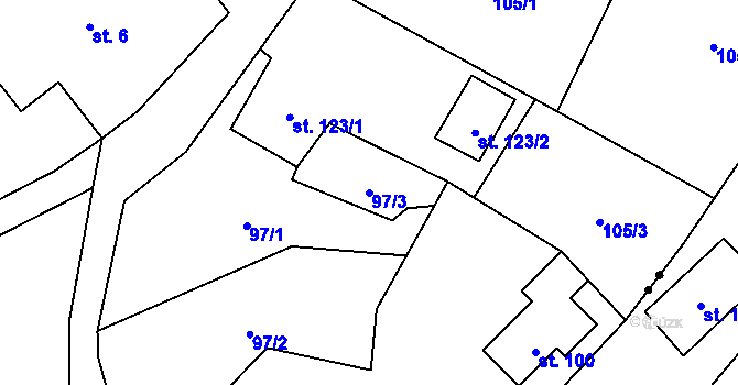 Parcela st. 97/3 v KÚ Markoušovice, Katastrální mapa
