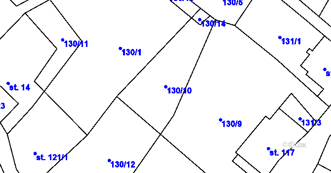Parcela st. 130/10 v KÚ Markoušovice, Katastrální mapa