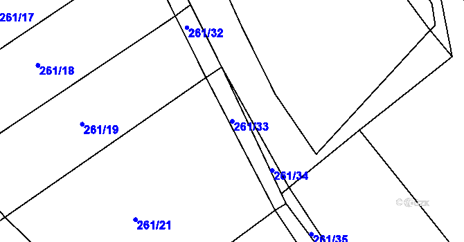 Parcela st. 261/33 v KÚ Markvarec, Katastrální mapa