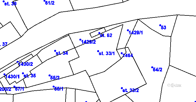 Parcela st. 33/1 v KÚ Markvarec, Katastrální mapa