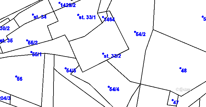 Parcela st. 33/2 v KÚ Markvarec, Katastrální mapa