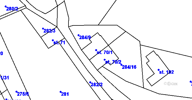Parcela st. 70/1 v KÚ Markvarec, Katastrální mapa