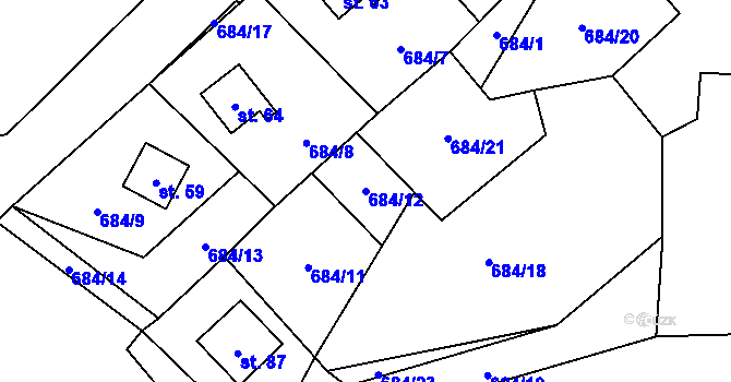 Parcela st. 684/12 v KÚ Markvarec u Nové Cerekve, Katastrální mapa