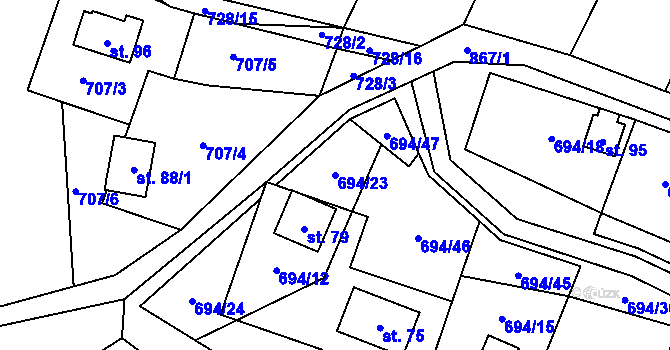 Parcela st. 694/23 v KÚ Markvarec u Nové Cerekve, Katastrální mapa